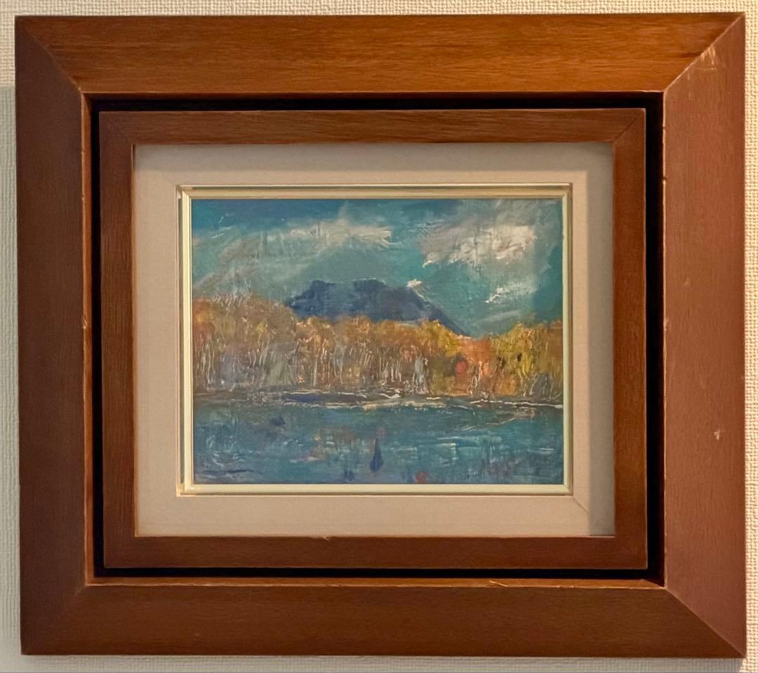 風景画 額装 油彩風 湖畔 秋景色 インテリアアート #100