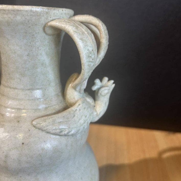 S8011 中国美術 唐時代 唐代 越州窯 青磁 龍耳瓶 花瓶 花器