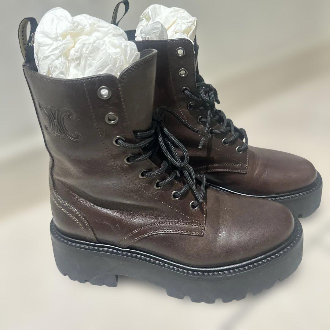 CELINE ブラウン レースアップブーツ