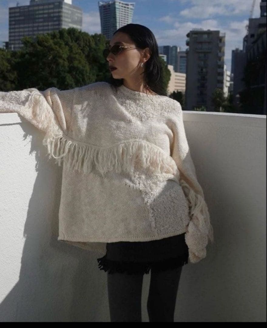 トップス DOCKING PATTERN FRINGE KNIT Ameri
