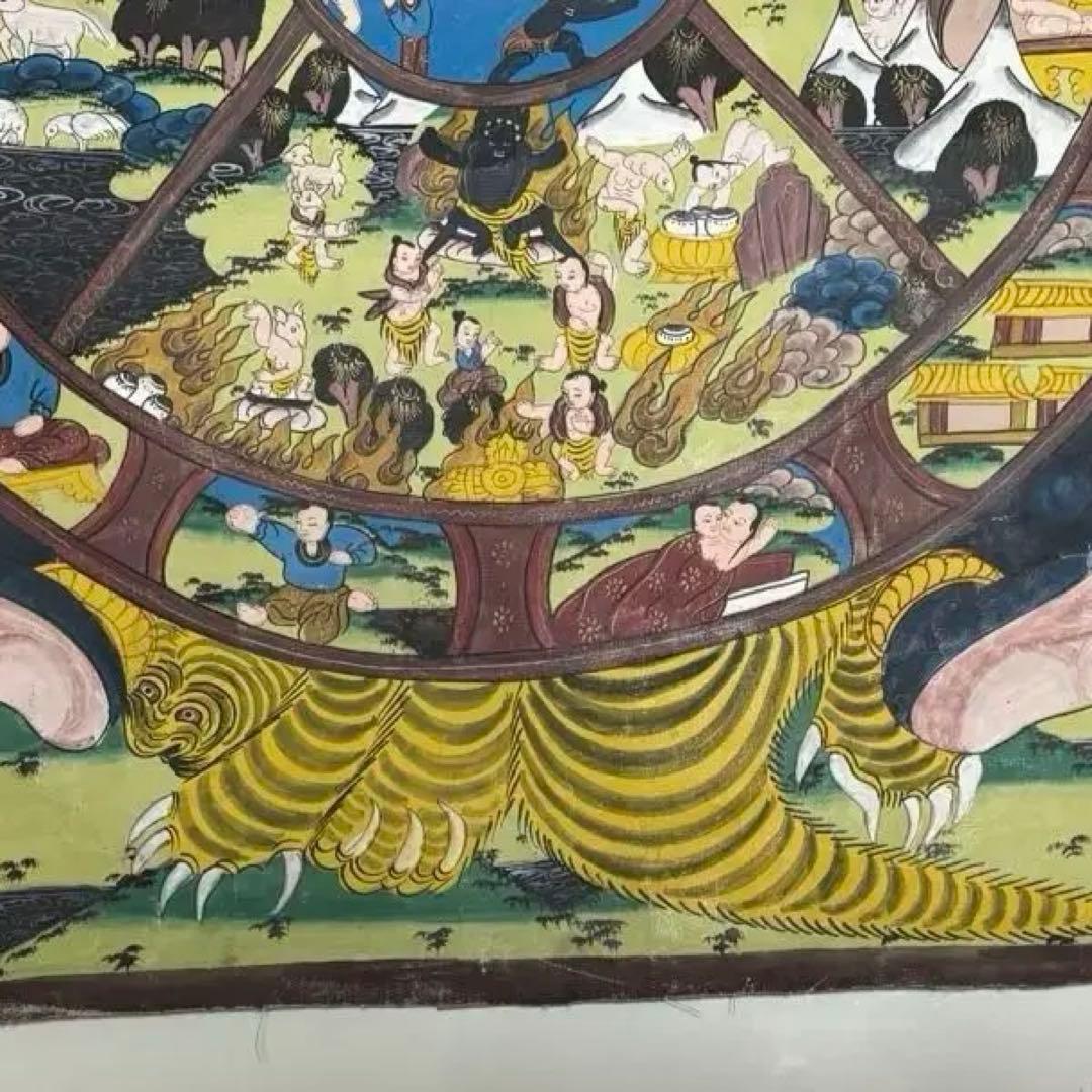 チベット密教 1点物 》 手描き 曼荼羅 タンカ 六道輪廻 仏教 密教