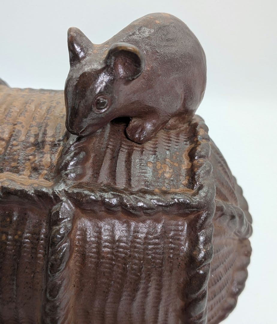 直しあり】武用君彦 備前焼 干支置物「丙子」 共箱共布 子年 ネズミ