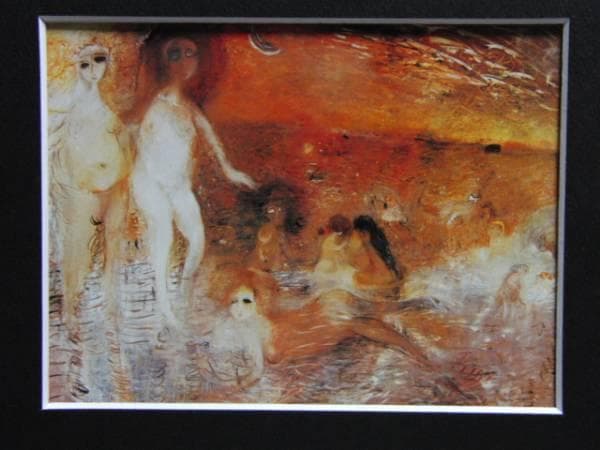 織田広喜、水浴、希少な画集より、新品高級額・額装付、状態良好