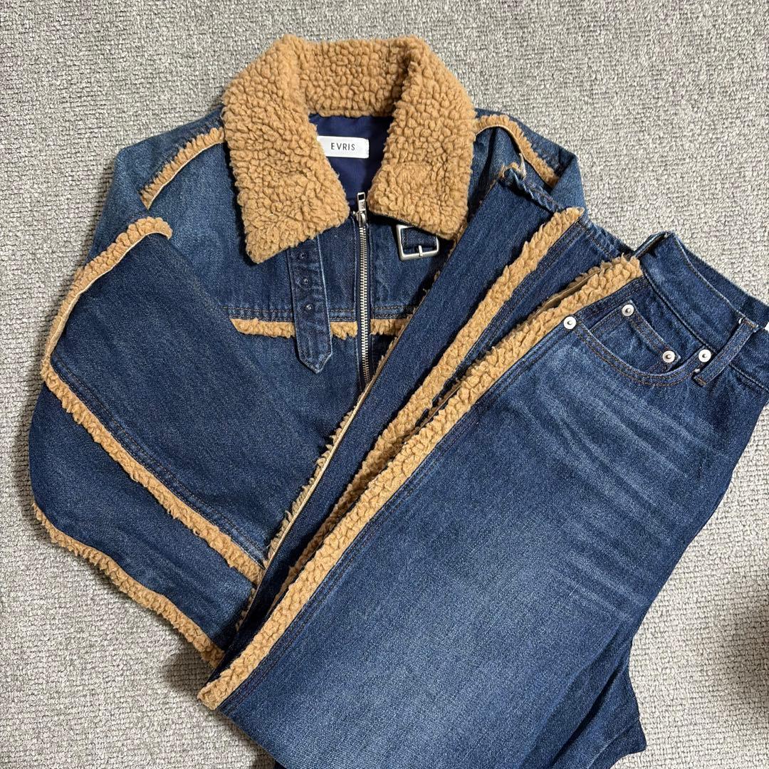 最終値下げ✨ 美品 人気 EVRIS エヴリス デニムボアブルゾン セットアップ