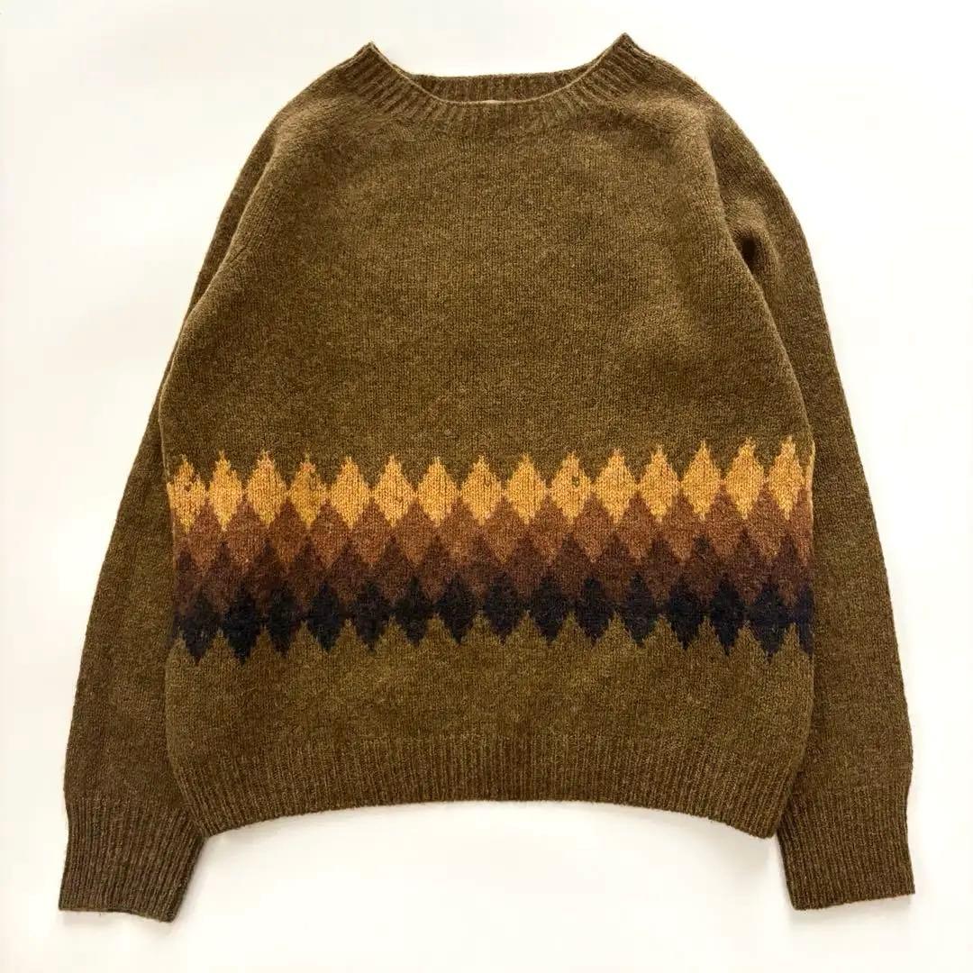 【スコットランド製】マーガレットハウエル　フェアアイル柄ニット　ブラウン　ウール