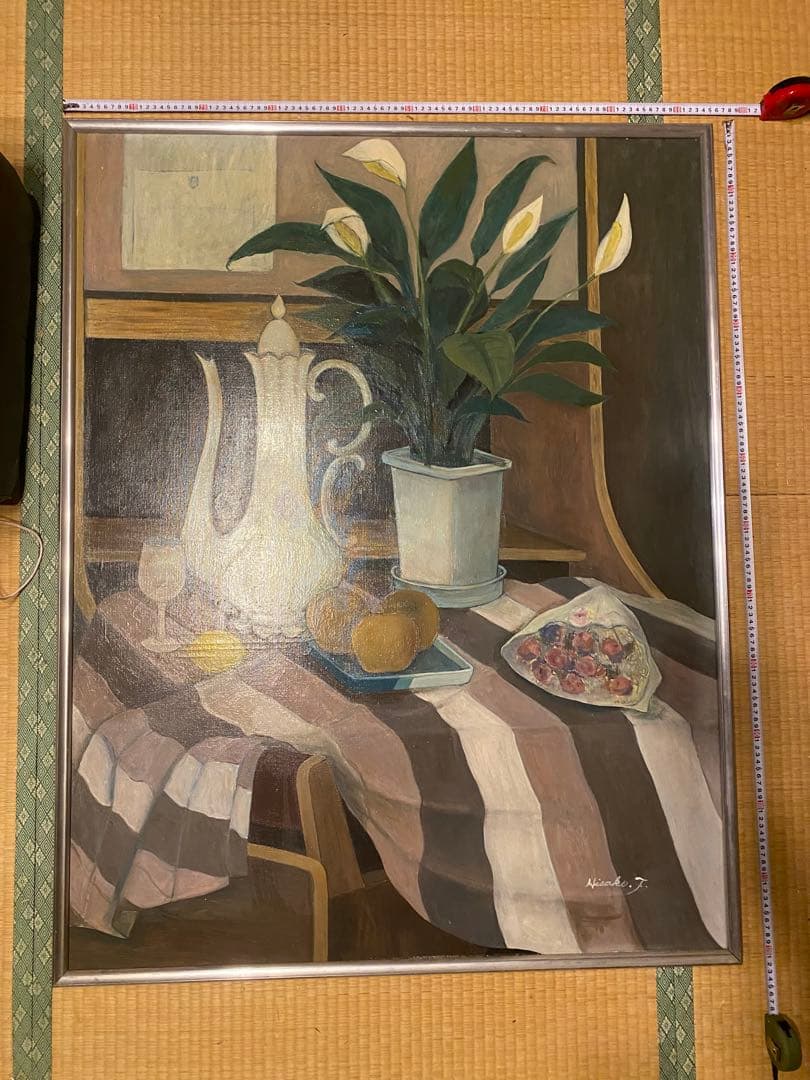 油彩 静物画 スパティフィラム 約93cm x 120cm