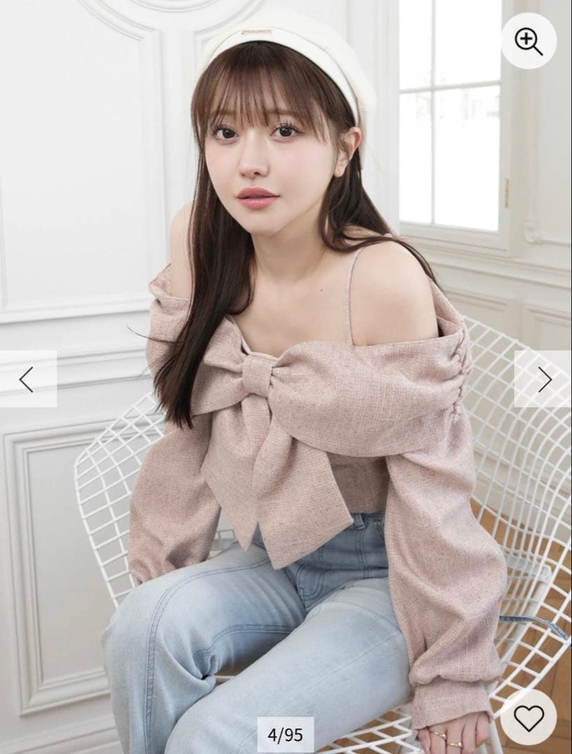 リップサービス　リボントップス　ピンク リップサービス LIP SERVICE リボンオフショルロングスリーブトップス