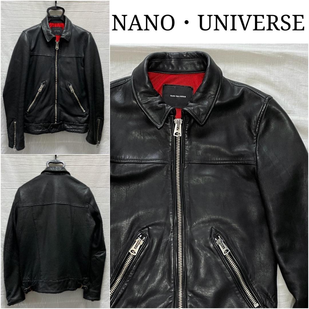 ナノユニバース シープスキン 羊革 シングス ライダースジャケット Mサイズ/本革/ナノユニバースnano・universe/羊革シープスキン/ レザー