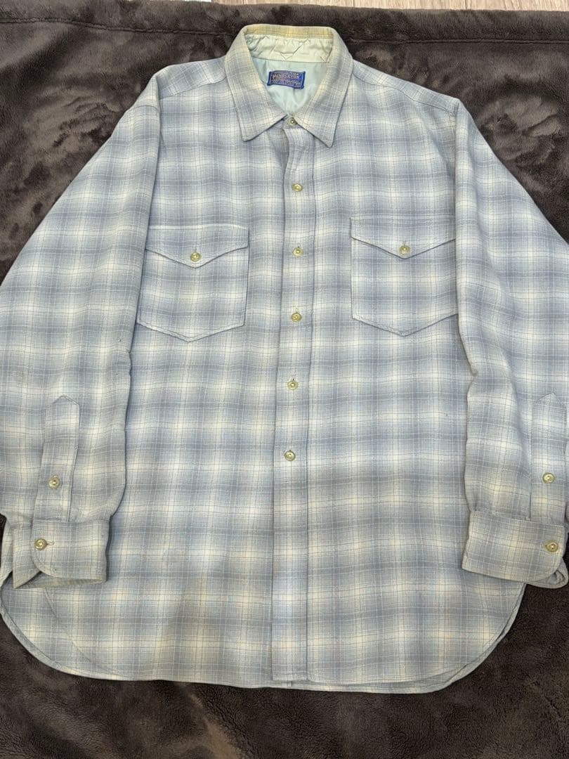 Pendleton50sウールシャツ 50s PENDLETONペンドルトン チェック オープンカラー ウールシャツ L