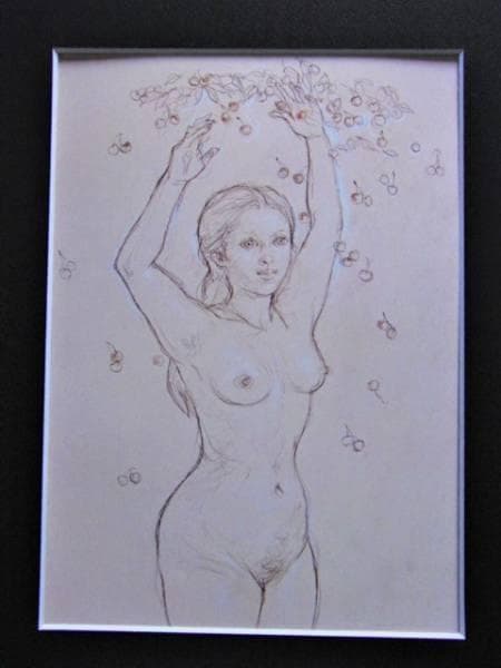 芝田米三、【収穫のためのデッサン2】、希少画集画、新品高級額・額装付