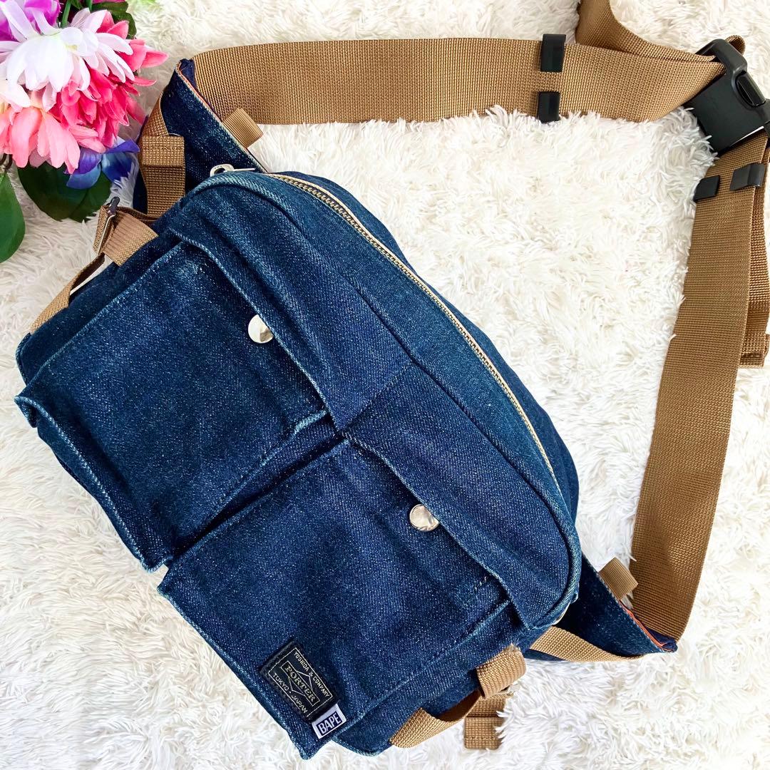 atsu BAPE×PORTER ボディバッグ　デニム　青　リバーシブル