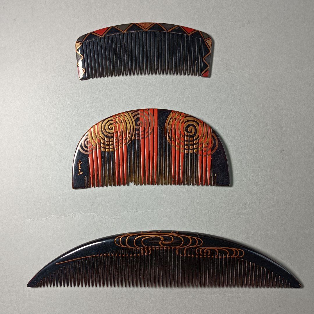 蒔絵櫛 ３点 アールヌーボー アールデコ 大正浪漫 細密工芸 超絶技巧