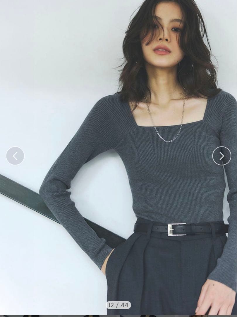 新品】anuans アニュアンス シルクカシミアブレンドデコルテリブニット