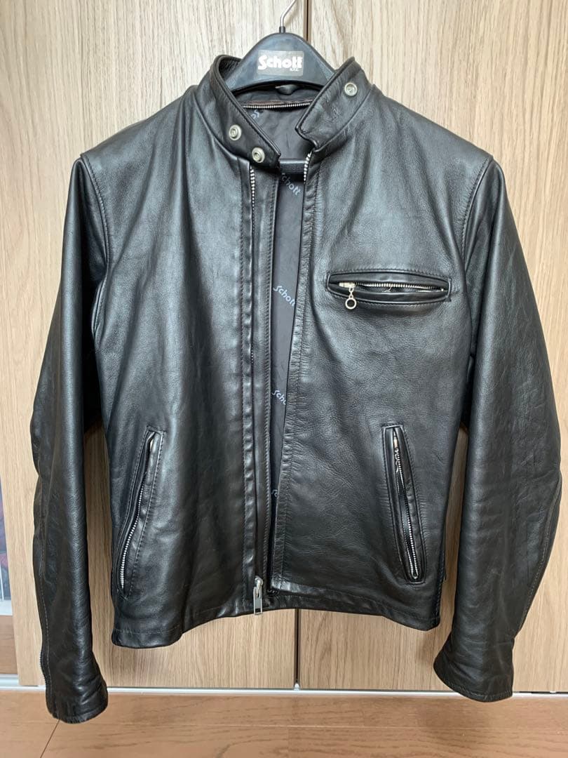 schott641spブラックレザーシングルライダースジャケットショット