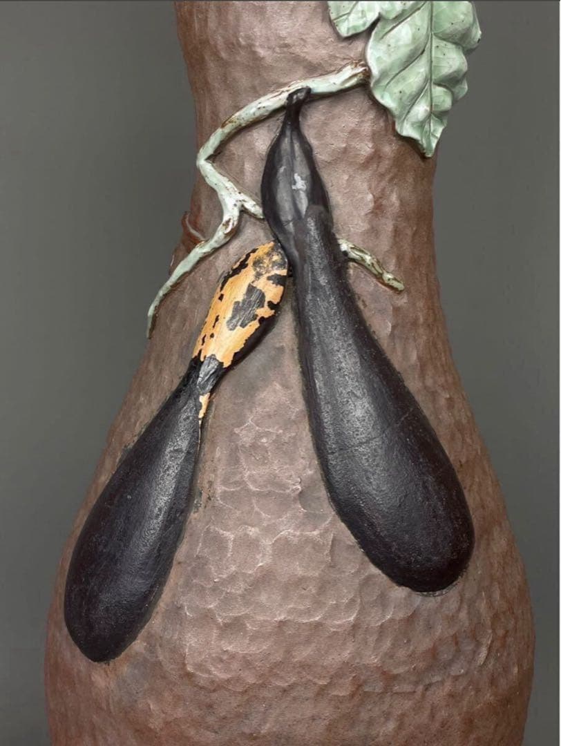 鍋島焼 名工 青山作 盛上釉彩瓢箪図 花瓶 飾壷 幾平 嘉秀 嘉仙 武右