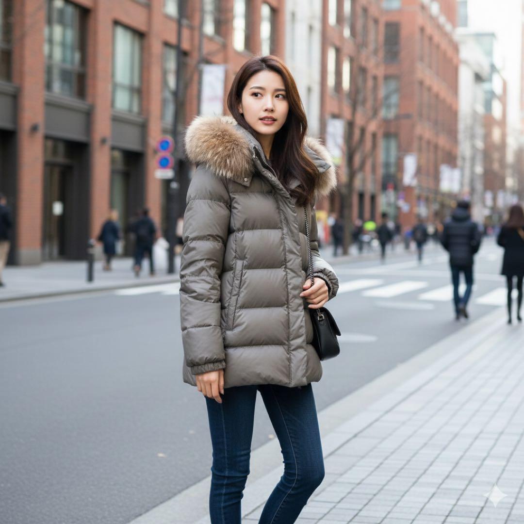 モンクレール メス ダウンジャケット フードファー付 00 グレージュ 希少