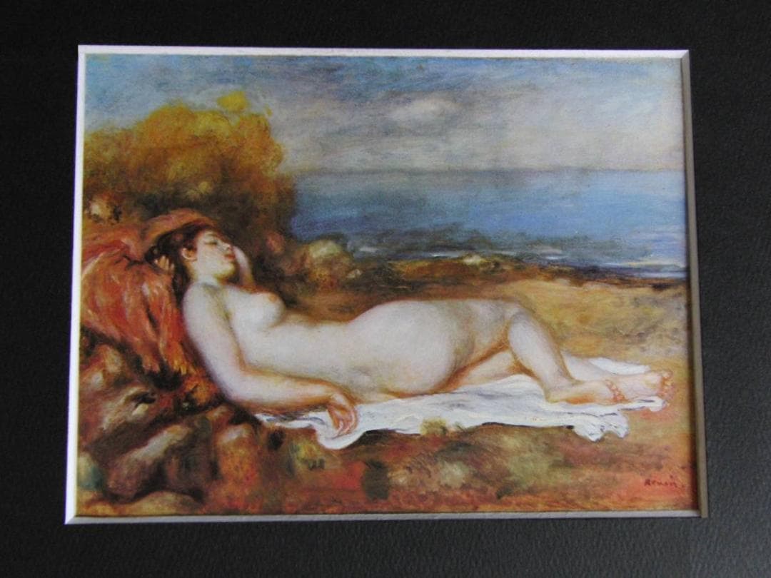 ピエール＝オーギュスト・ルノワール、【海辺に横たわる浴女】、希少な額装用画集より