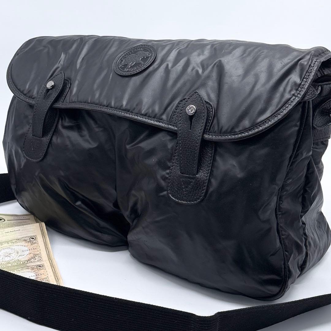 ハンティングワールド ショルダーバッグ メッセンジャーバッグ ブラック レザー