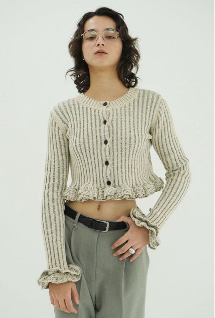CLANE ★ W FACE SHORT FRILLED KNIT TOPS