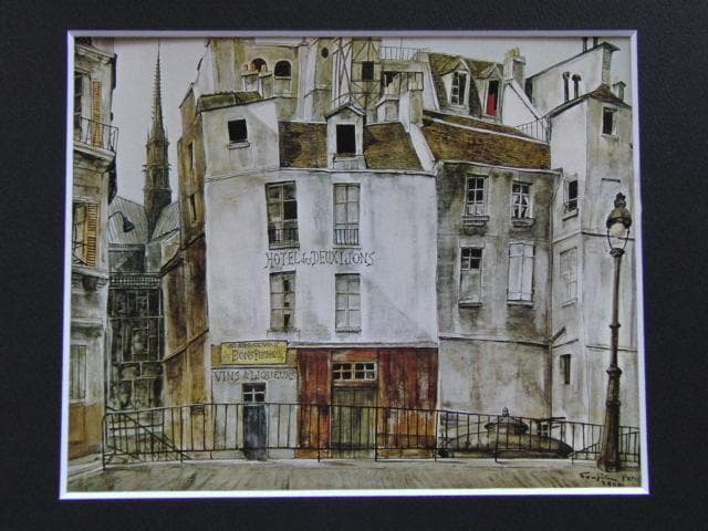 藤田嗣治、「Quai aux fleurs」、希少画集の額装画、人気作品