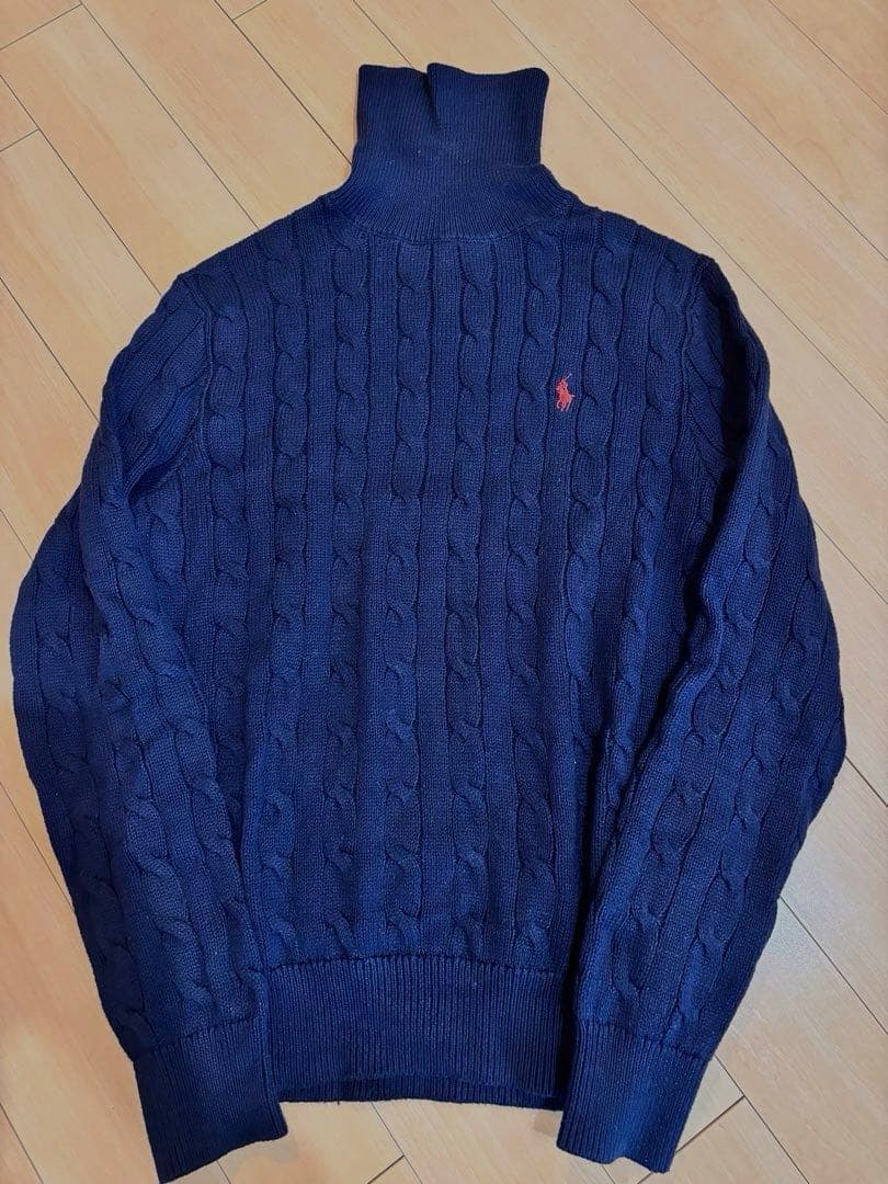【試着のみ】ポロラルフローレン タートルネックケーブルニット ポニーS ネイビー
