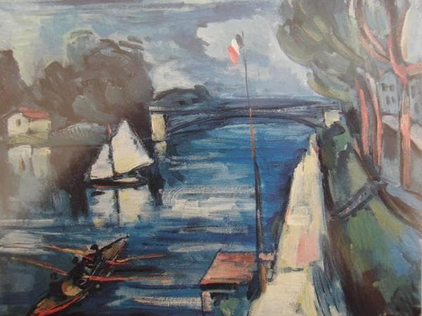 ヴラマンク、シャトゥーのセーヌ河、希少画集画、新品額装付