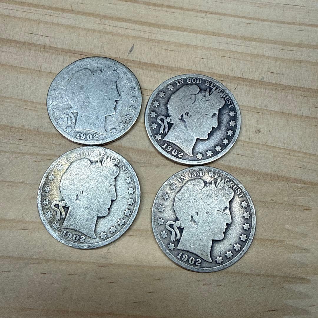 1902年 アメリカ バーバー ハーフダラー 4枚セット