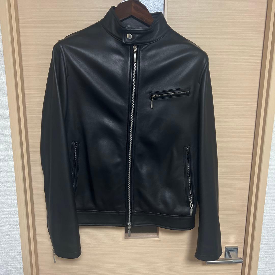 SILENCEサイレンス ラムレザーシングルライダース48黒 SILENCE (サイレンス) Single Rib Leather Jacket (シングル リブ