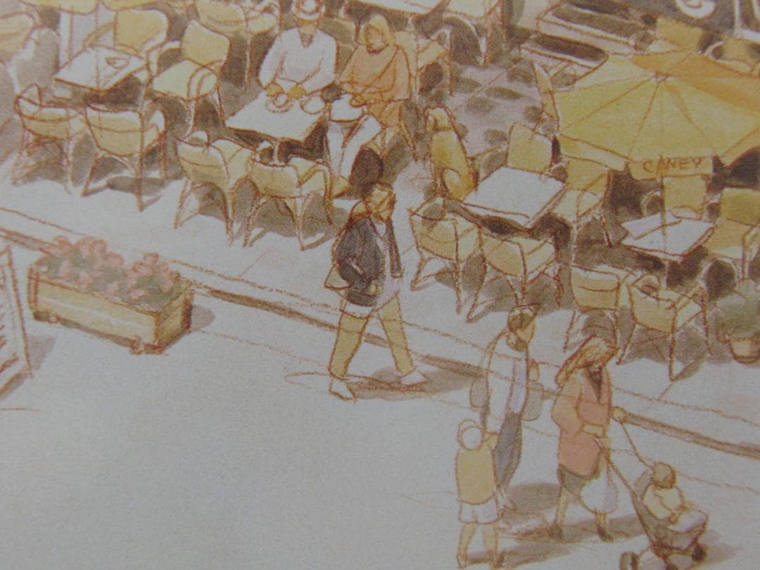 笹倉鉄平、【ベルネのカフェ】、希少な額装用画集より、状態良好、新品