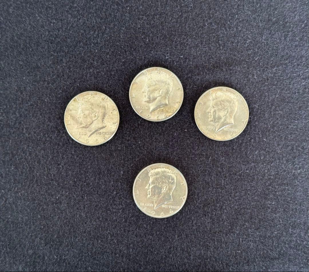 【銀価格高騰中】米国ケネディ銀貨 4枚セット (1964年 90%銀貨入り)