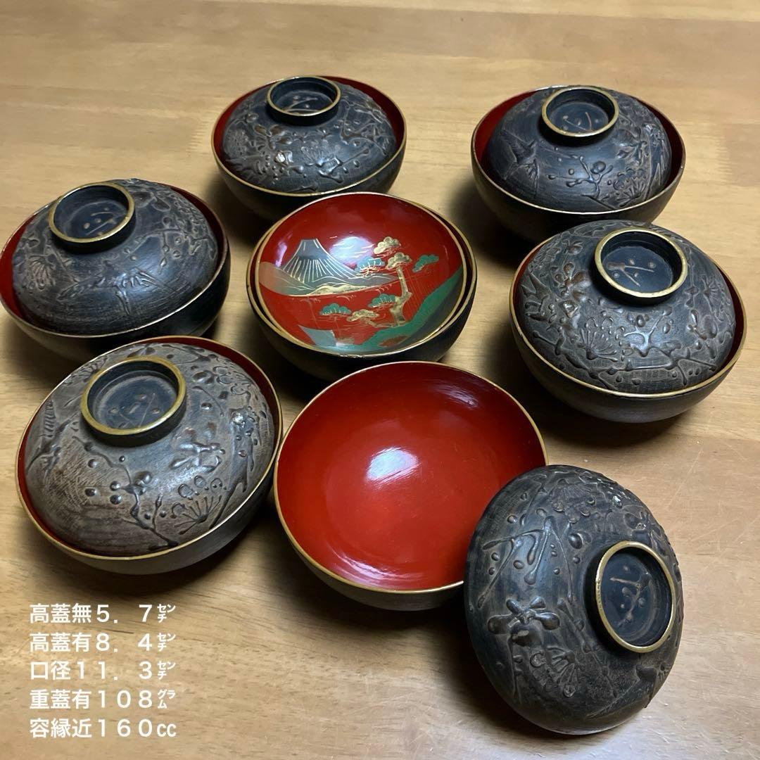 会津鉄錆塗（てつさびぬり）木製汁椀7客（明治〜大正時代） - メルカリ