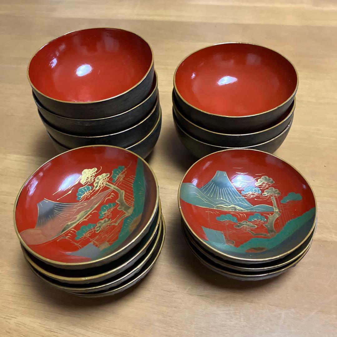 会津鉄錆塗（てつさびぬり）木製汁椀7客（明治〜大正時代） - メルカリ