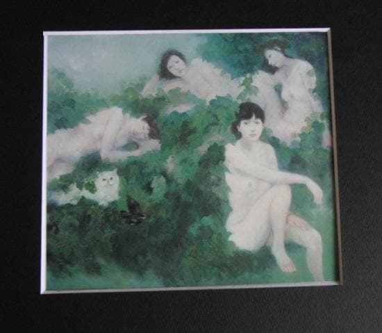 松井叔生、【季】、希少な大判額装用画集より、美品、日本人画家、新品額装付