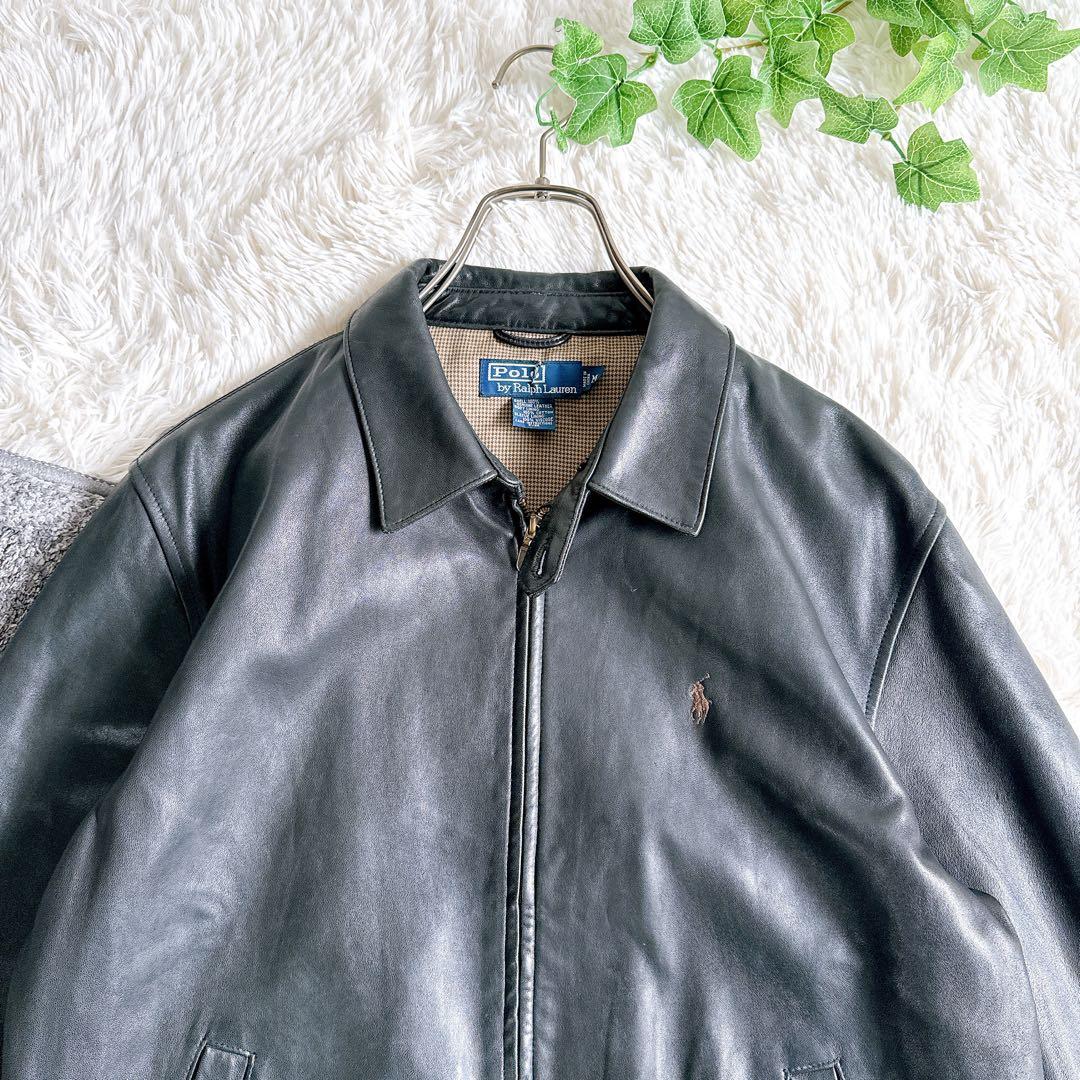 希少 当時物 ラルフローレン レザースイングトップ 刺繍ロゴ M