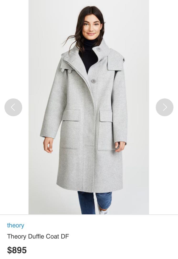 値下済Theory ダブルフェイスダッフルコート　ウールフードコート　カシミヤ混