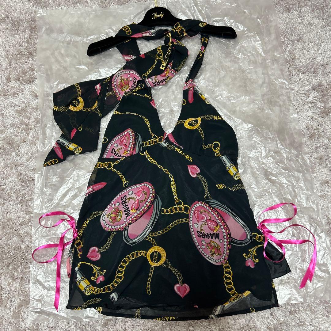 MARSマーズ y2k ギャル コスメ柄ホルターネックキャミソール ブラック