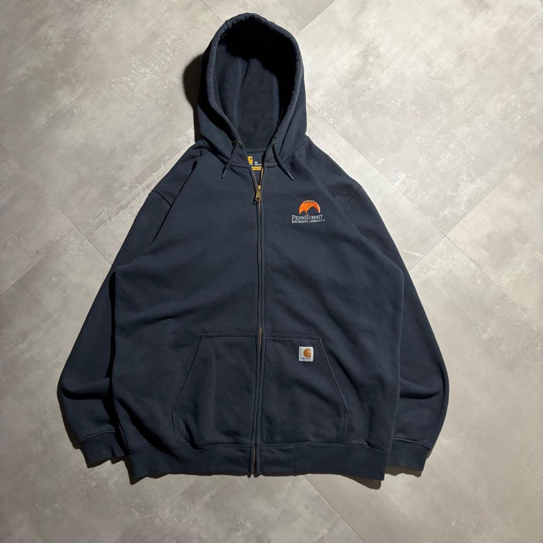 カーハート carhartt パーカー　フルジップ　サンフェード　ネイビー　紺色