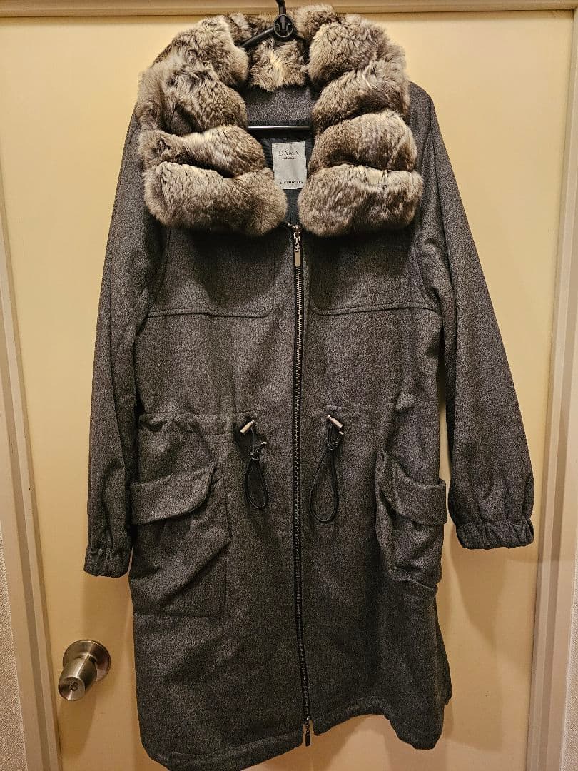 DAMAcollection　カシミア100%コート　チンチラファー襟
