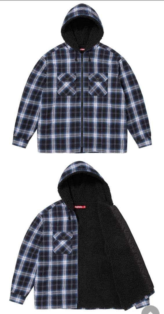 Supreme Hooded Flannel Zip Up Shirt Sサイズ