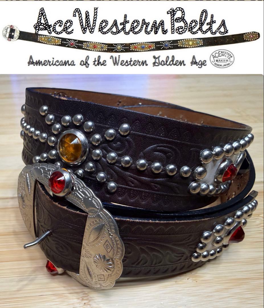 ⭐️美品⭐️レア⭐️エースウエスタンスタッズベルト⭐️マルチカラーストーン⭐️34インチ