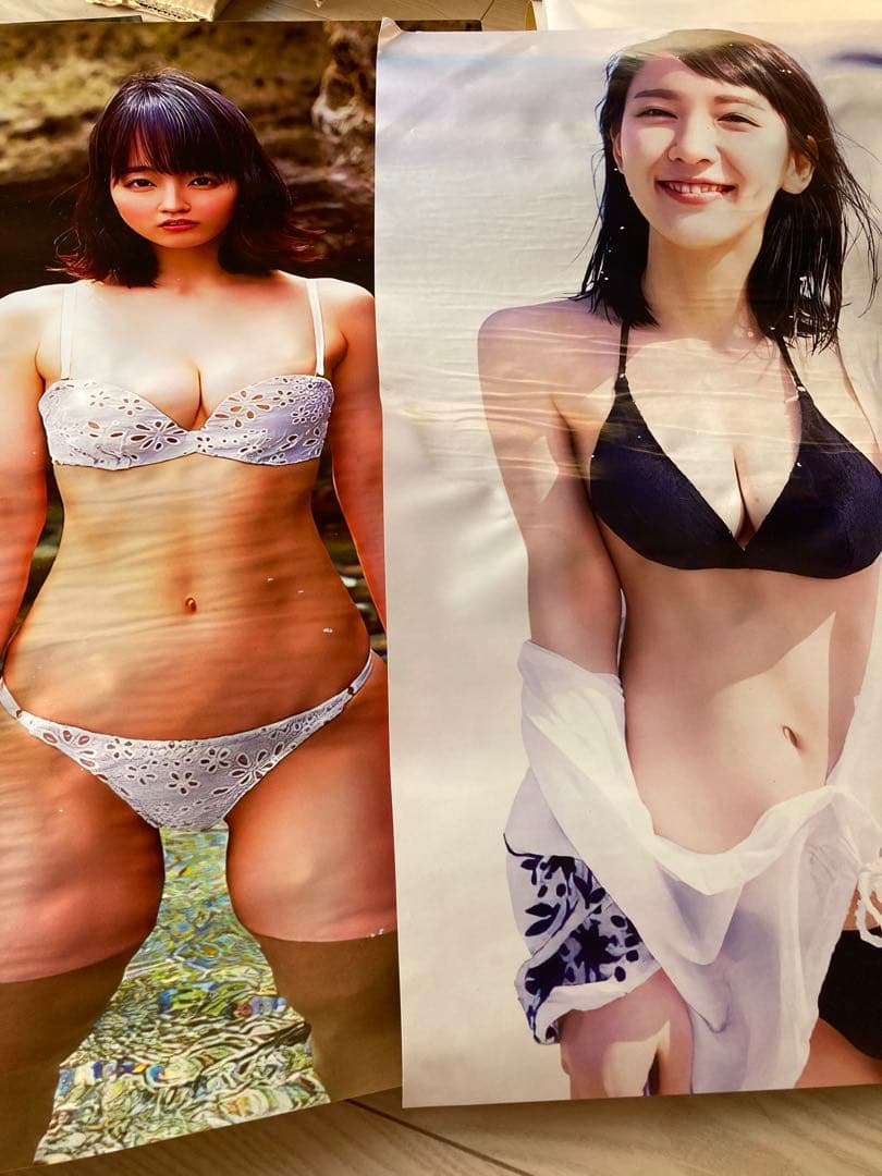 ジャンク品 吉岡里帆水着ポスター6枚 水濡れシミシワ汚れ ビキニ B2