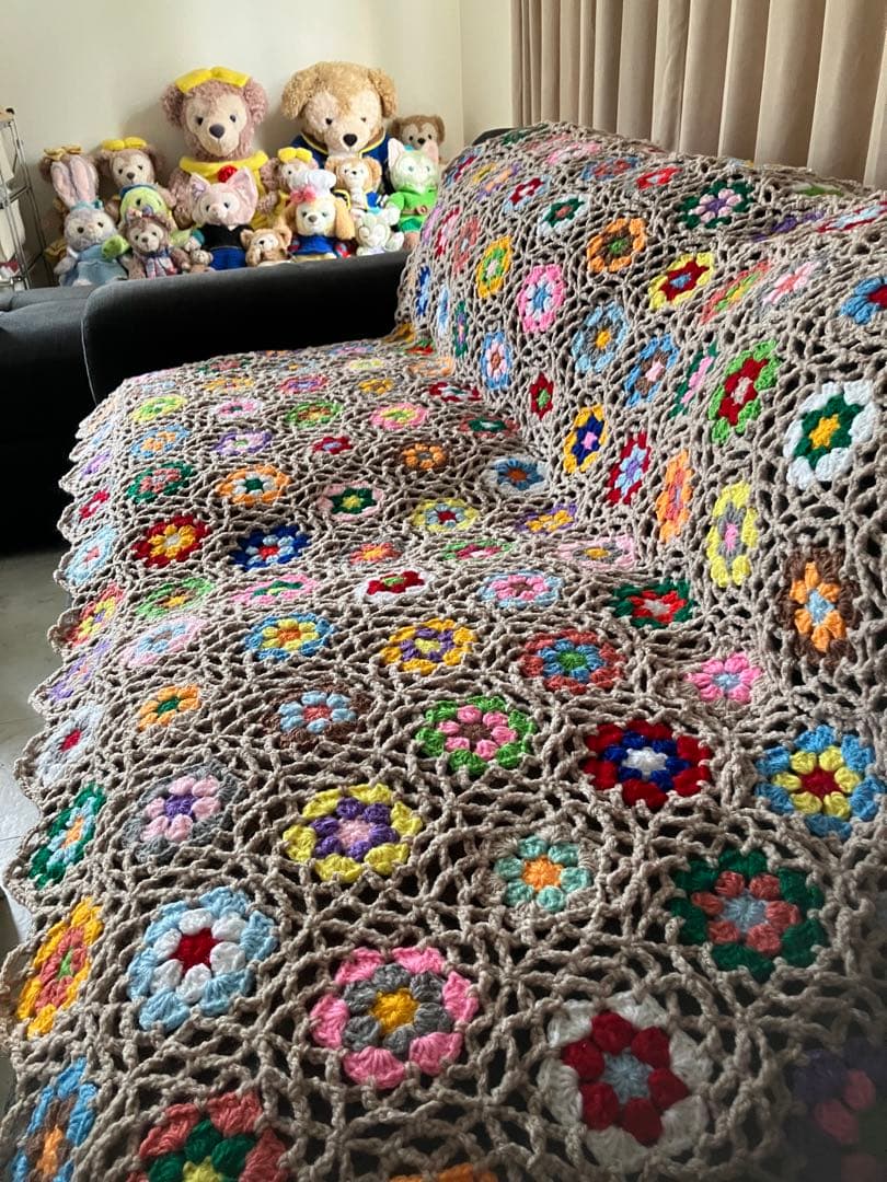 ちろちゃん　ソファーカバー　大判ブランケット　マルチカバー　手編み