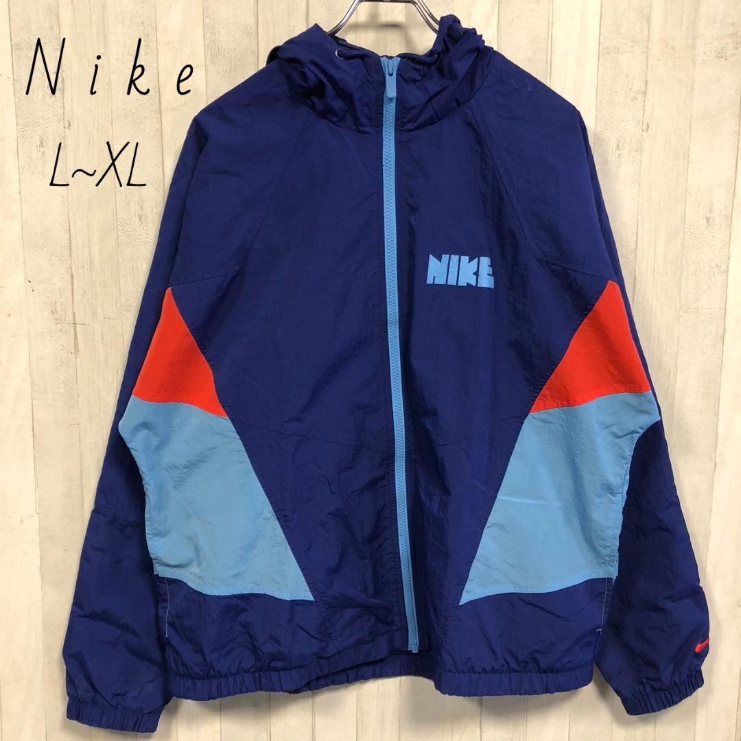 Nike　ナイキ　スウッシュ刺繍　ナイロンジャケット　青　ブルー　L XL 古着
