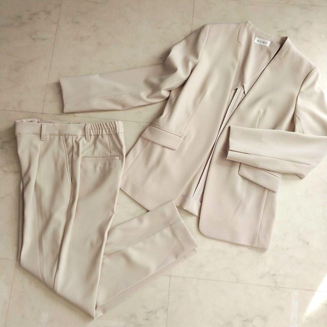 【美品】プラステ セットアップ ノーカラー とろみ素材 洗濯可 上下セット