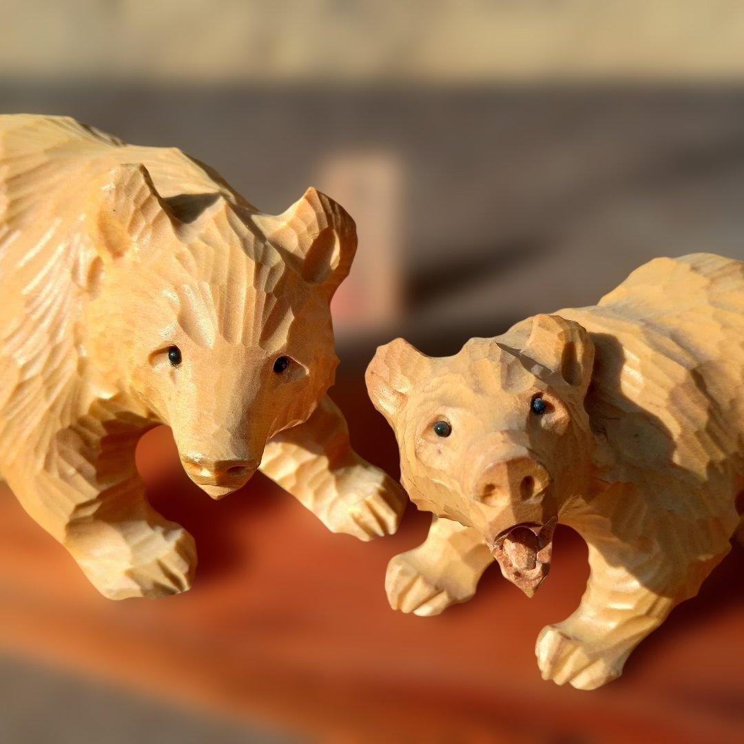 北海道 木彫熊 堀井民芸 白熊親子 vintage 木彫り 熊 民藝 民芸