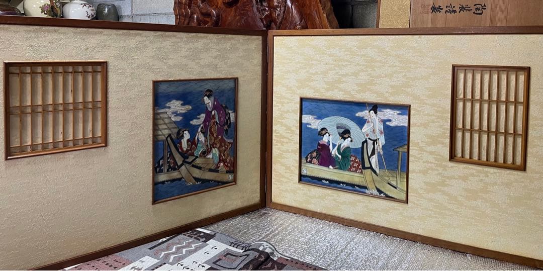 H40 有田焼聡窯　辻一堂作　浮世絵屏風