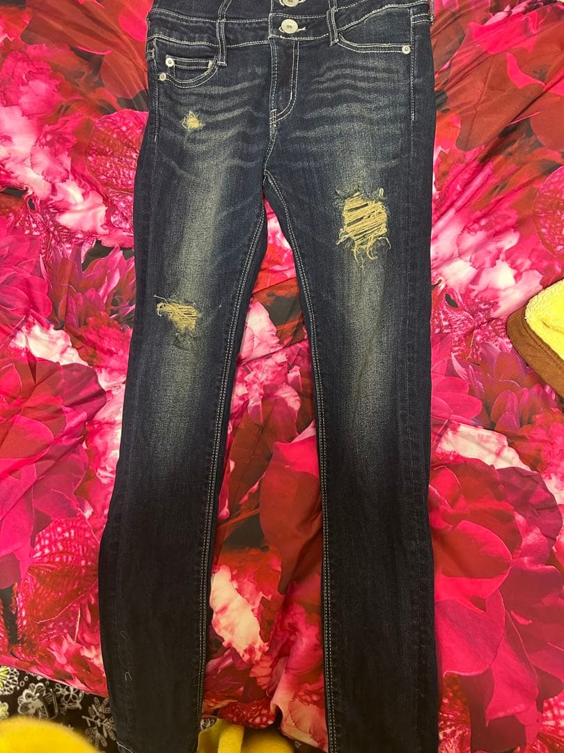 ダメージ加工スキニーデニム ダークブルー