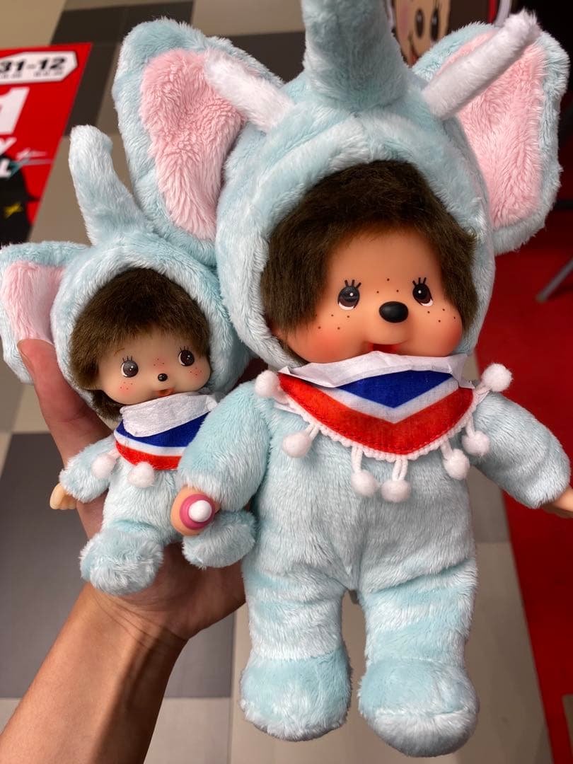 タイ限定の象モンチッチぬいぐるみと象ベビチッチキーチャンセット(青