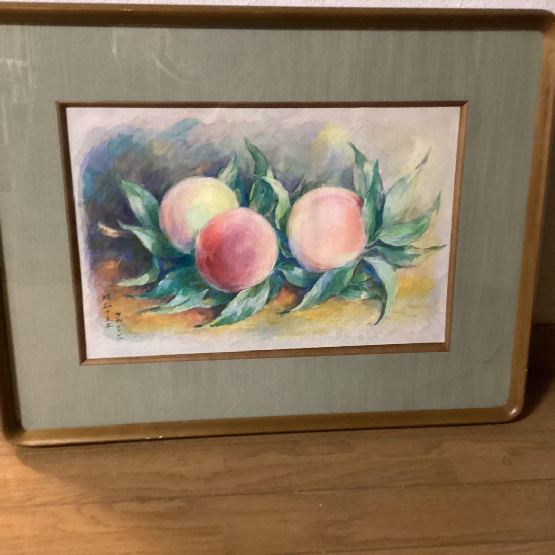 坂本繁二郎 水彩画 静物 【 桃 図 】肉筆画 豪華額装仕立 模写 即決品