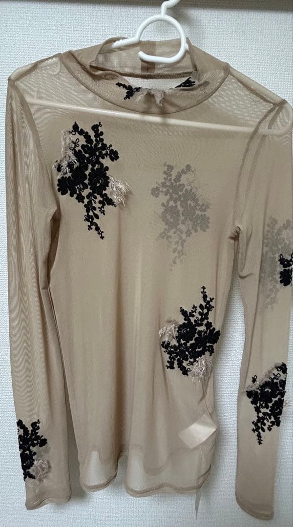 ANERI 刺繍入りベージュ長袖トップス